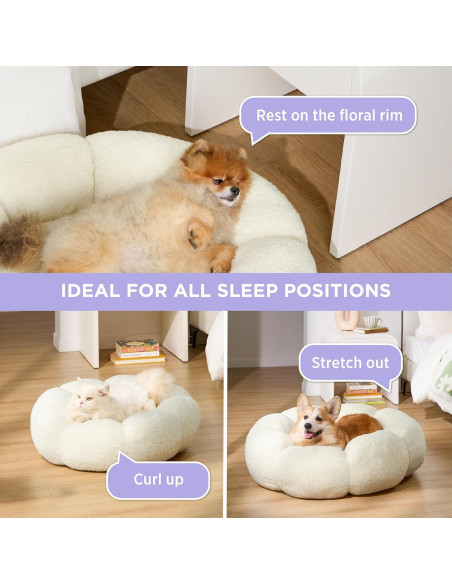 Cama para Gatos y Perros Lesure - Flor Terciopelo Crema