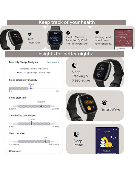 Fitbit Versa 4 Reloj Inteligente Fitness Negro/Gris GPS 6 Días