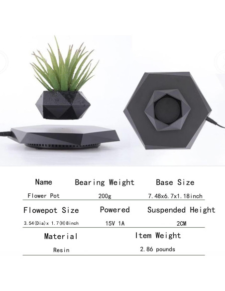 Maceta Flotante Magnética GUIYING Hexagonal Negra 30 cm Maceta Flotante Magnética GUIYING Hexagonal Negra 30 cm