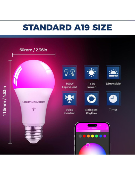 Bombillas Inteligentes WiFi 11W 1350LM E26 RGB 4Pcs