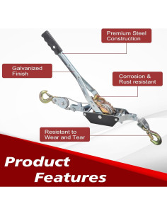 Extractor de Palanca BIGREAT 2 Toneladas con Ganchos y Correa 2