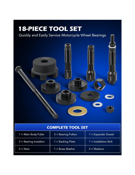 Kit de Herramientas para Rodamientos de Rueda Orion 18 Piezas