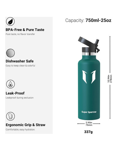 Botella de Agua Super Sparrow 750 ml Aislada Ergonómica