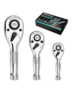 DURATECH Juego de Llaves de Carraca 3 Piezas 90 Dientes