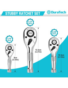 DURATECH Juego de Llaves de Carraca 3 Piezas 90 Dientes 2