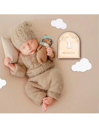 Discos de Hitos Mensuales de Madera OENIZI - 12 Meses Bebé