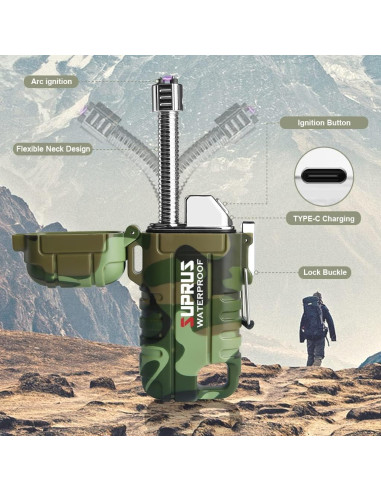 Encendedor a Prueba de Agua SUPRUS Recargable USB-C Camuflaje