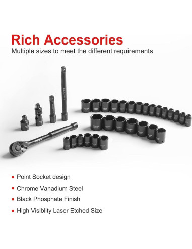 Juego de Enchufes de Impacto WIILDIS 33 Piezas CR-V