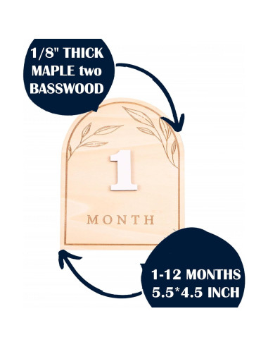 Discos de Hitos Mensuales de Madera OENIZI - 12 Meses Bebé