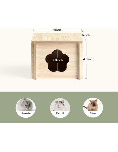 Casa de Madera Natural para Hámster 1-Habitación 15x15x11.5cm