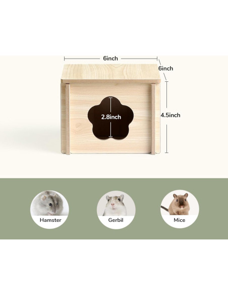 Casa de Madera Natural para Hámster 1-Habitación 15x15x11.5cm