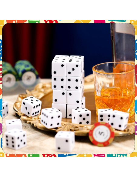Dados Jumbo 30 Pcs Poen 25 mm Tema Casino Blancos