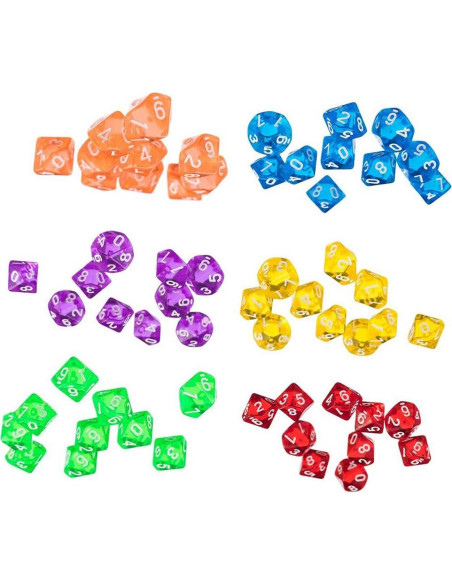 60 Dados Poliedricos D10 Acrílico para Juegos de DND RPG