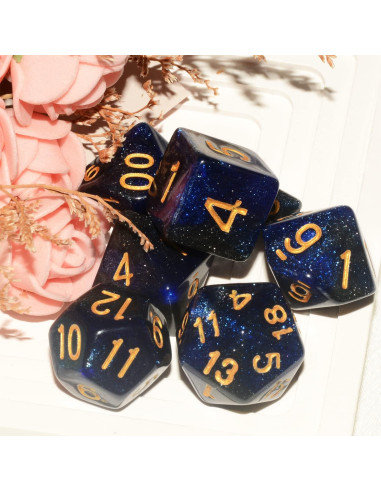 Dados Poliedricos DND 7 Piezas Azul Negro ALiuxiluo