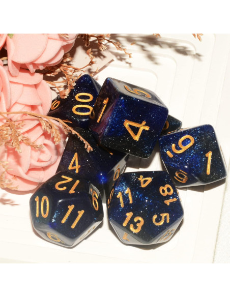 Dados Poliedricos DND 7 Piezas Azul Negro ALiuxiluo
