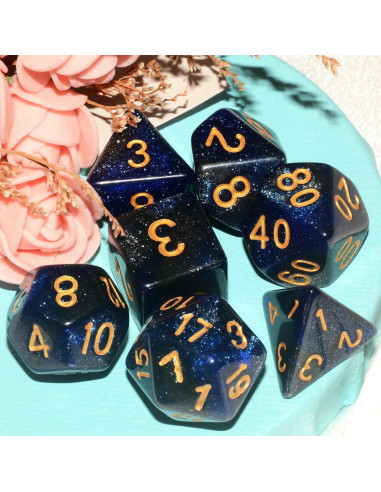 Dados Poliedricos DND 7 Piezas Azul Negro ALiuxiluo