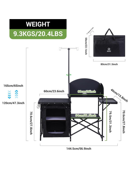 Estación de Cocina Camping Nice C, Mesa Plegable y Organizador