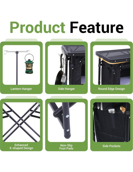 Estación de Cocina Camping Nice C, Mesa Plegable y Organizador