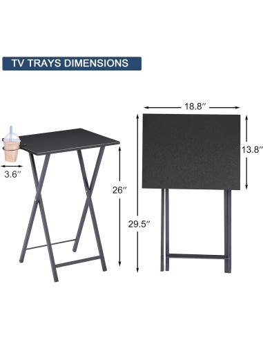 Bandeja de TV Plegable VECELO Set de 2 Negro con Soporte