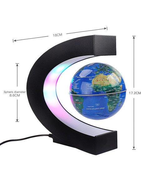 Globo Flotante LED Forma C Mapa Mundial 17,27x18cm Azul