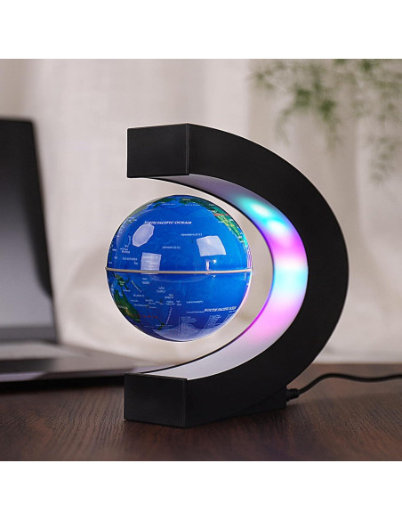 Globo Flotante LED Forma C Mapa Mundial 17,27x18cm Azul