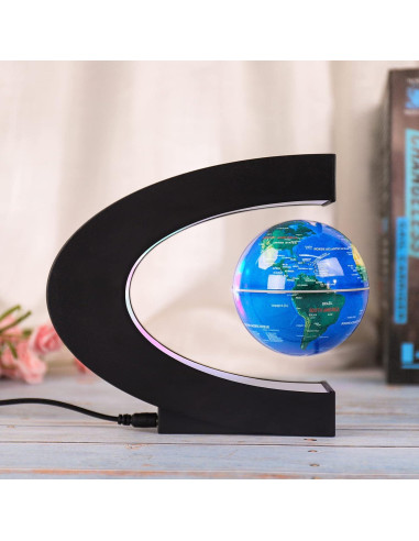 Globo Flotante LED Forma C Mapa Mundial 17,27x18cm Azul