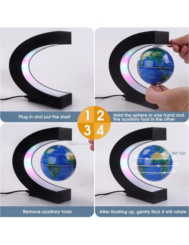 Globo Flotante LED Forma C Mapa Mundial 17,27x18cm Azul