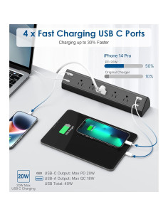 Toma Corriente USB C Jgstkcity 40W 6 Puertos Montaje Escritorio 2