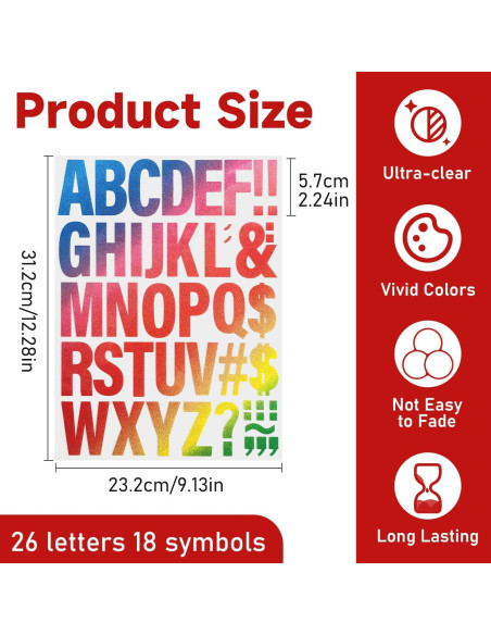 10 Hojas Letras Termoadhesivas CLINTT 5.08 cm Colorido