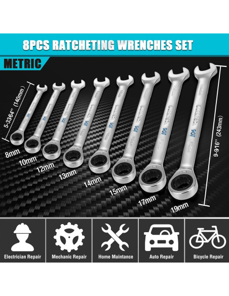 Juego de Llaves Combinadas 8 Piezas DURATECH 90 Dientes