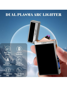 Encendedor Eléctrico BABOBIU Doble Arco Plasma Recargable USB 2