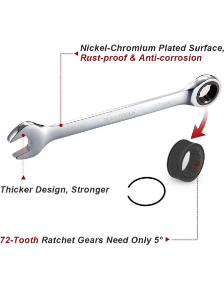 Juego de Llaves de Carraca BULLTOOLS 22 Piezas Acero Vanadio
