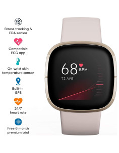 Fitbit Sense Reloj Inteligente Salud GPS ECG SpO2 Blanco/Dorado 2