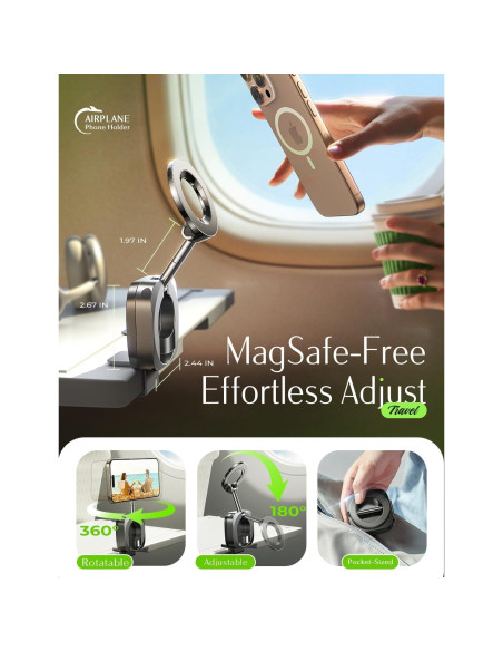 Soporte para Teléfono en Avión LISEN MagSafe Negro 360 Soporte para Teléfono en Avión LISEN MagSafe Negro 360