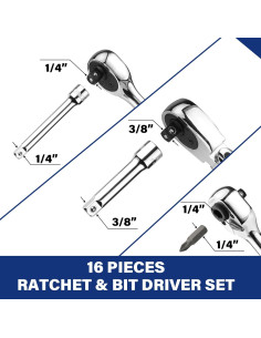 Juego de Llave de Carraca WORKPRO 16 PCS Cabeza Flexible 2