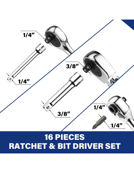 Juego de Llave de Carraca WORKPRO 16 PCS Cabeza Flexible