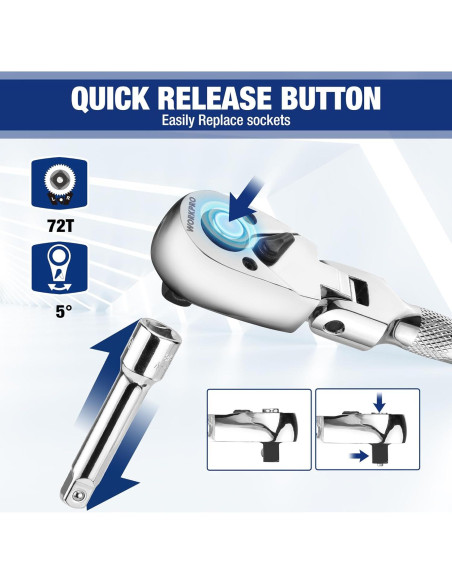 Juego de Llave de Carraca WORKPRO 16 PCS Cabeza Flexible