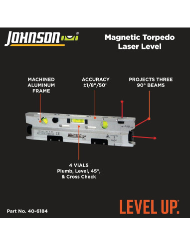 Nivel láser torpedo Johnson 40-6184 magnético 30,48 m
