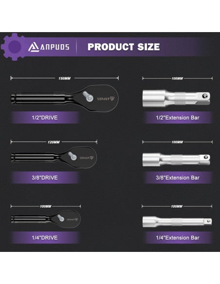Juego de Llaves de Carraca Cortas ANPUDS 6 Piezas 72 Dientes