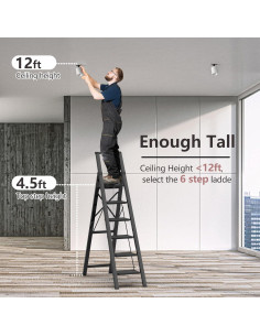 Escalera de 6 pasos GameGem de aluminio plegable - Negro 2