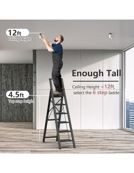 Escalera de 6 pasos GameGem de aluminio plegable - Negro