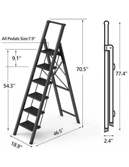 Escalera de 6 pasos GameGem de aluminio plegable - Negro