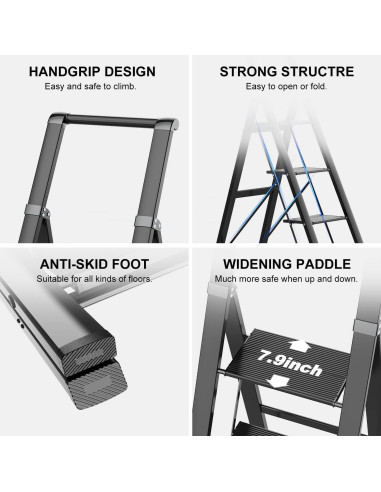 Escalera de 6 pasos GameGem de aluminio plegable - Negro