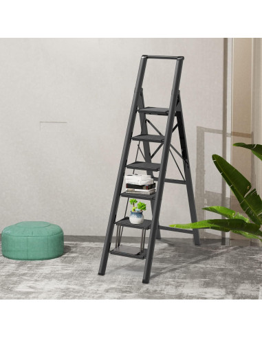 Escalera de 6 pasos GameGem de aluminio plegable - Negro