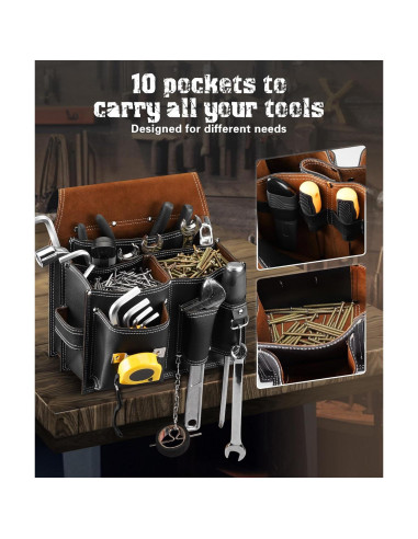 Bolsa de Herramientas ARCFOX con Cinturón de Cuero 10 Bolsillos