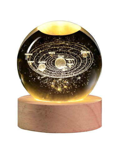 Esfera de Cristal 3D Sistema Solar QIANCHANG 60mm Luz LED