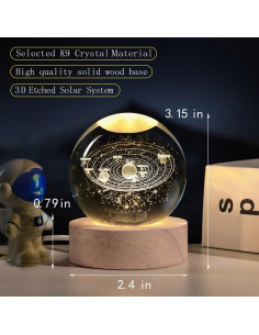 Esfera de Cristal 3D Sistema Solar QIANCHANG 60mm Luz LED 2