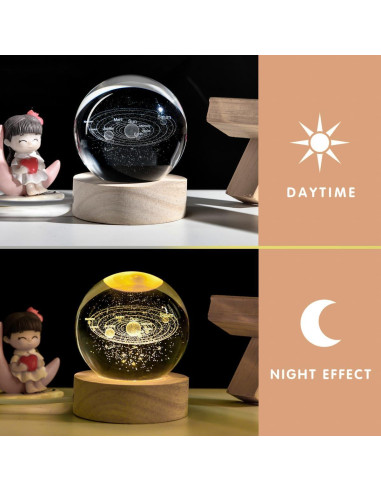 Esfera de Cristal 3D Sistema Solar QIANCHANG 60mm Luz LED