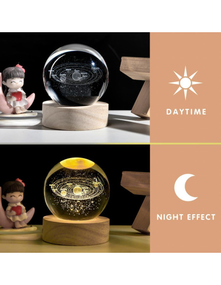 Esfera de Cristal 3D Sistema Solar QIANCHANG 60mm Luz LED