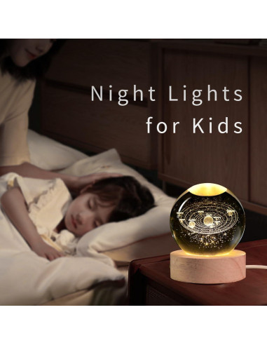 Esfera de Cristal 3D Sistema Solar QIANCHANG 60mm Luz LED